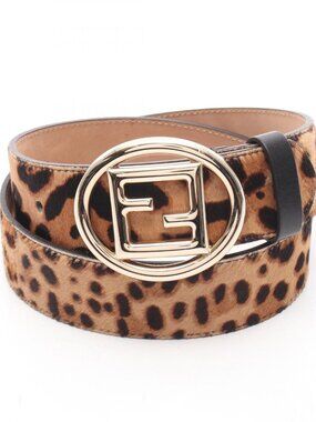 Fendi Belt FF Logo Buckle Leopard Gold Leather